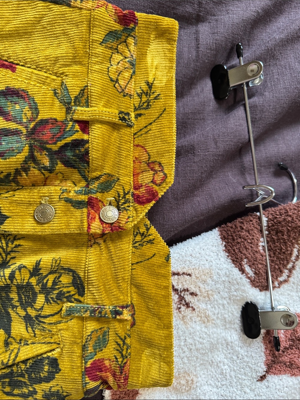 PILCRO Floral Corduroy Button-Front Skirt in Mustard - Picture 2 of 6